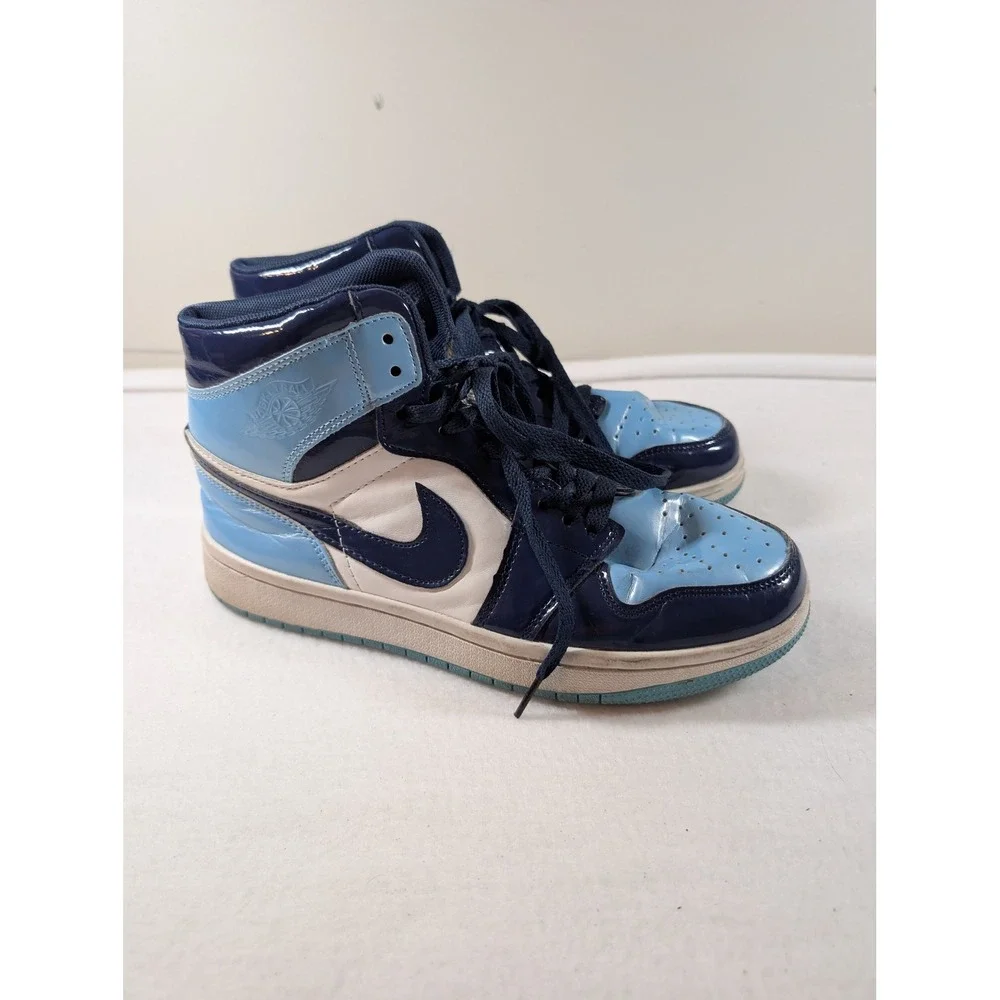 Blue fake Leather high top sneakers 8.5